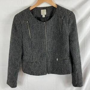 Halogen Tweed Zip Up Jacket Navy Blue Size Medium